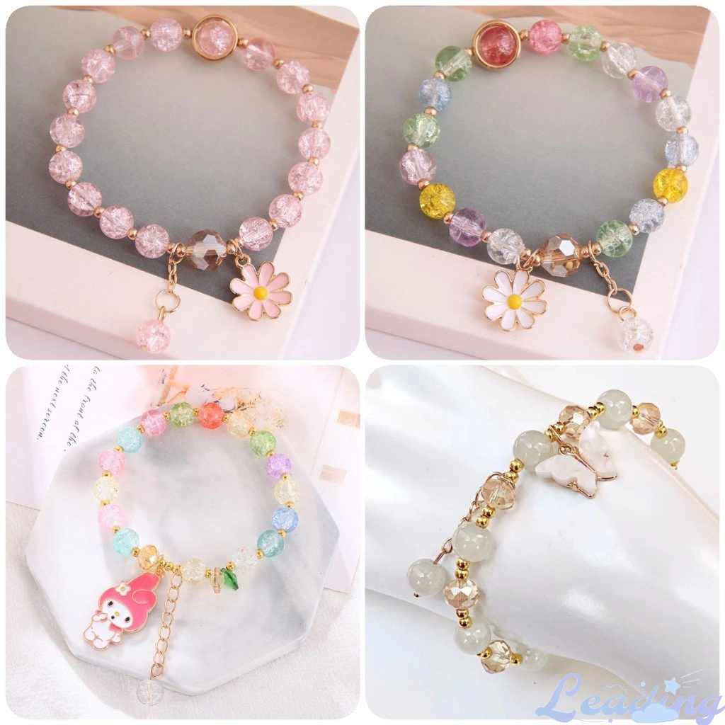 COD Gelang Manik-Manik Couple Aesthetic Kristal Pelajar Bunga Aster Kecil  Gelang Sanrio Anak-anak M