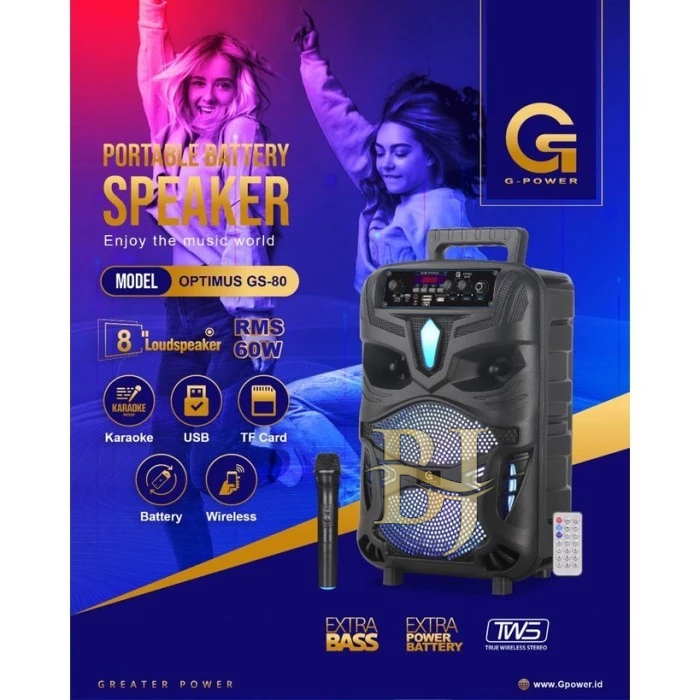 SPEAKER PORTABLE BLUETOOTH BATTERY SPEAKER G-POWER OPTIMUS GS-80