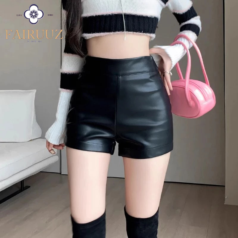 Celana Pendek Kulit Leather Shorts Y2k Shorts Women High Waist Bag Hip Sexy Pu Leather Bottoming Ela