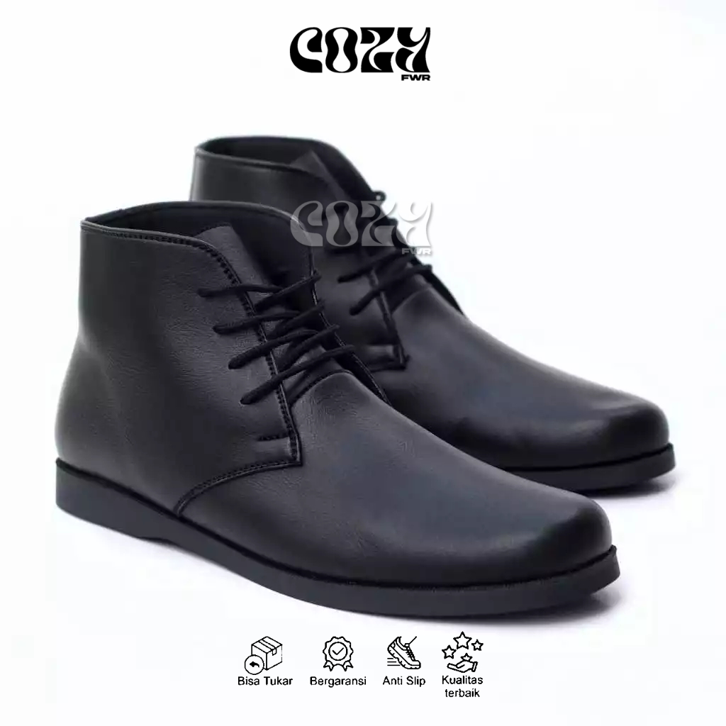 COZY Sepatu Pantofel Tinggi Formal Hitam Kerja Pria