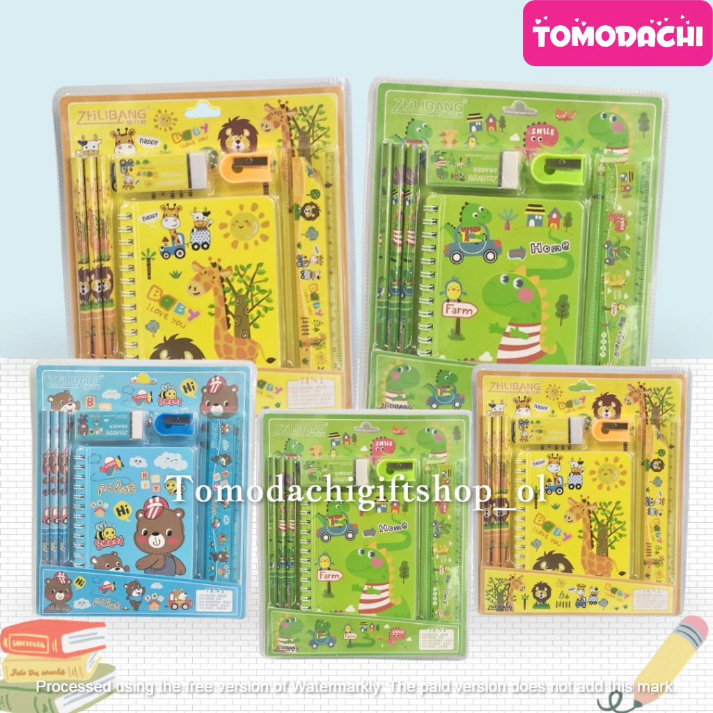 

TM/ Stationary Set Sekolah Alat Tulis Pensil Book Anak 5 in 1 Giraffe Dinosaurus Bear Rabbit Puzzle Animal Mix Import