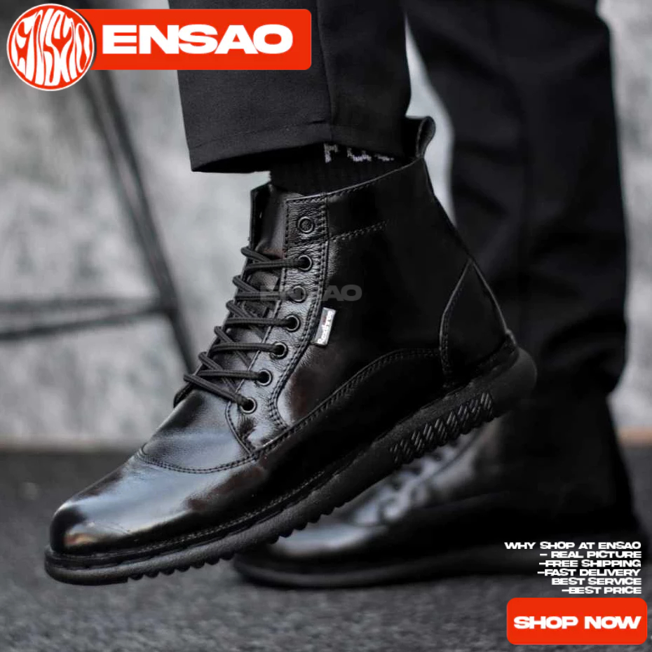 Sepatu Boots Hitam Kulit asli Pantofel Pria