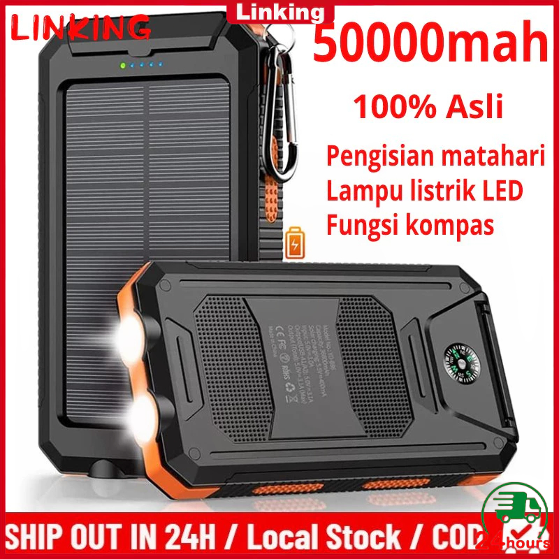 COD Solar Powerbank 50000mAh Outdoor Solar Energy Waterproof 100% Original Baterai Eksternal Solar P
