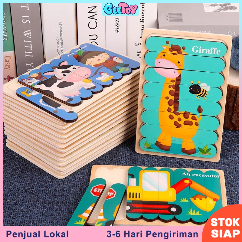 Geetoy Montessori Mainan Edukasi Strip Ganda Mainan Puzzle Kayu 3D Untuk Anak