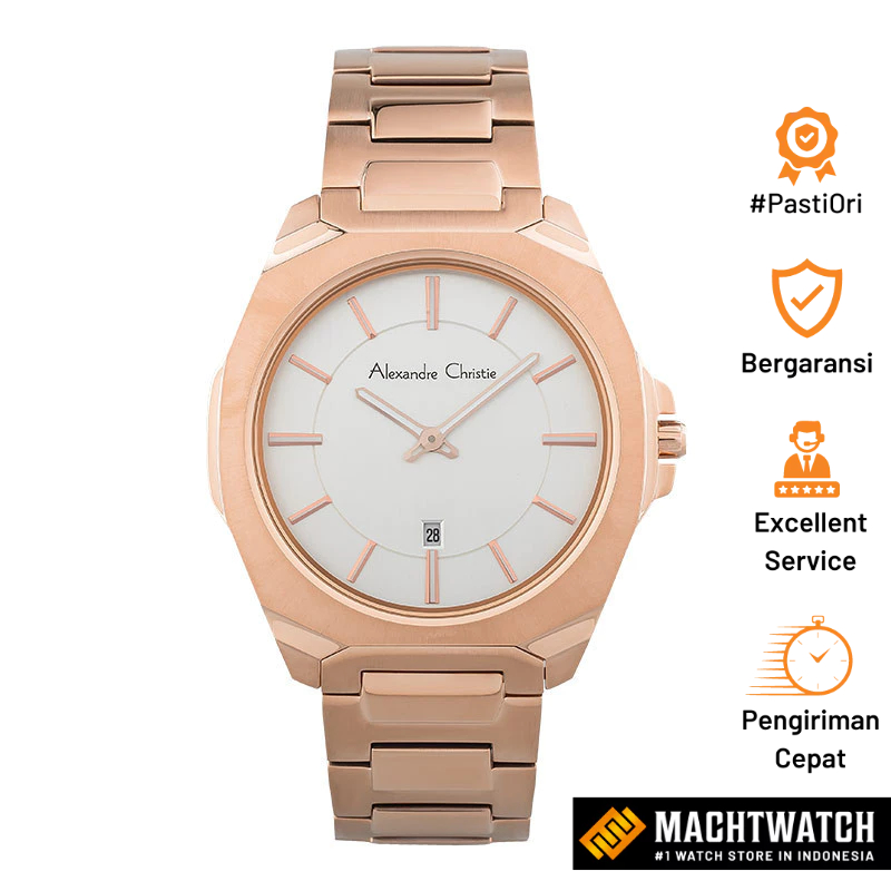 Jam Tangan Pria Alexandre Christie Classic AC 8611 MD BRGSL Men Silver Dial Rose Gold Stainless Stee