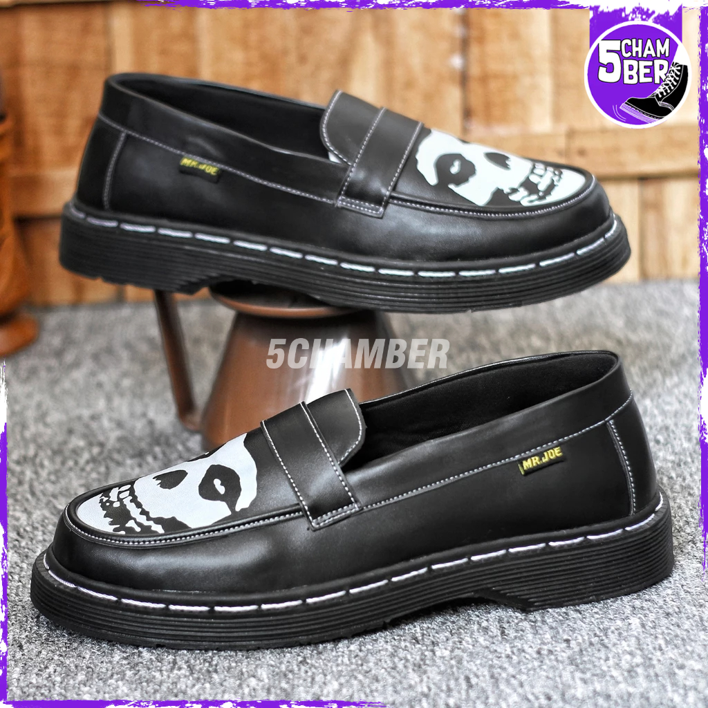 5CHAMBER Mispit - Sepatu Formal Penny Loafers Casual Kerja Tengkorak Misfits