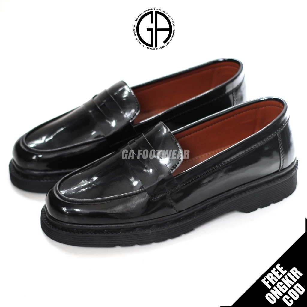 GA FOOTWEAR Gola - Sepatu Loafers Pria Mengkilap Tni Polri Hitam