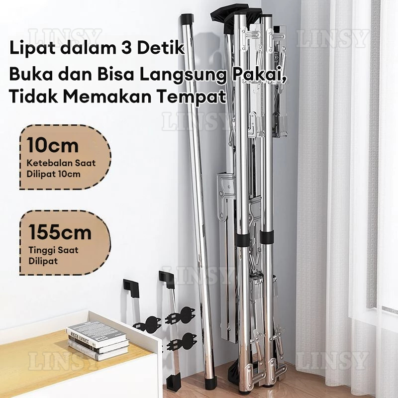 Jemuran Baju Lipat 5 Tiang Dengan Roda Jemuran Baju Lipat Stainless Steel Jemuran Pakaian