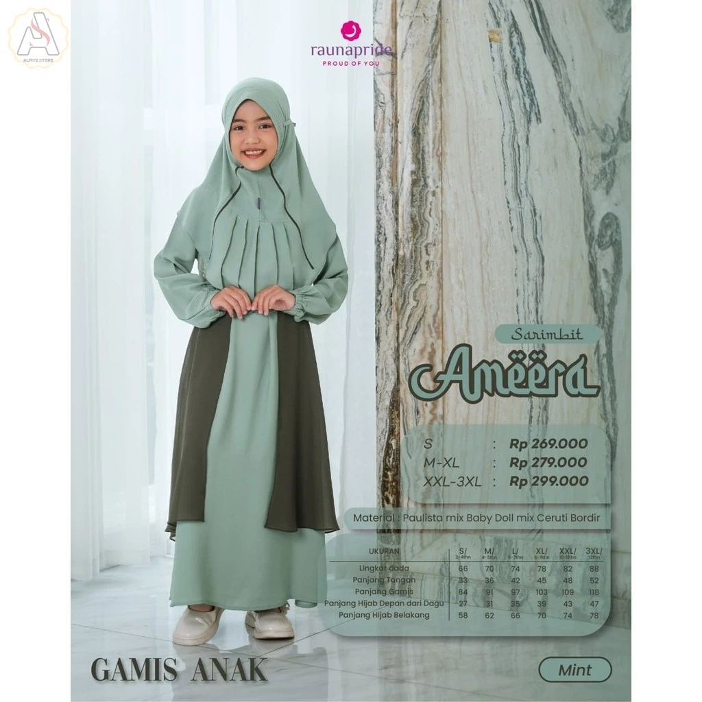 RAUNA | Gamis Anak Perempuan Set Hijab Premium Ameera by Rauna