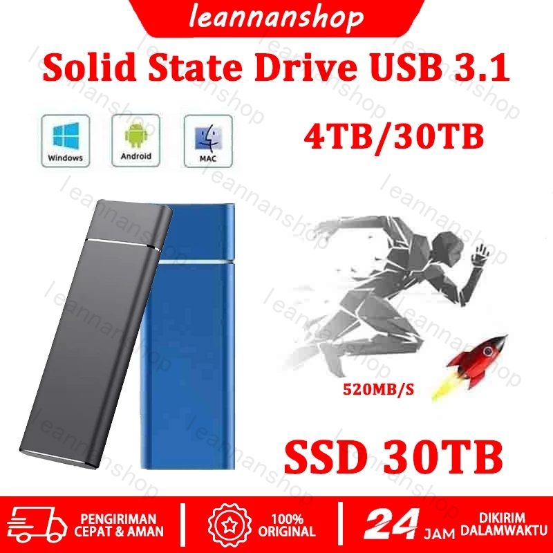 Hard Drive Eksternal SSD Portabel 4TB Solid State Disk Eksternal USB 3.1/Hard Drive Tipe C Penyimpan