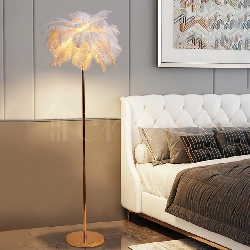 Lampu Berdiri Bulu Burung Onta Lampu Bulu Angsa Tinggi 160cm 3Warna Ruang Tamu Lampu Lantai Berdiri