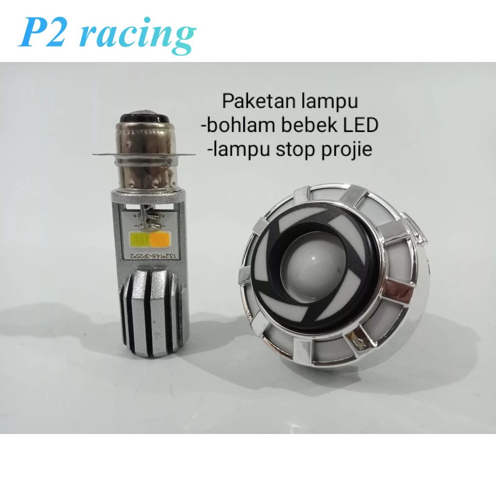 PAKETAN LAMPU  LED BOHLAM BEBEK LED 2 SISI +LAMPU STOP PROJIE WARNA WARNI_untuk semua motor bebek&ma