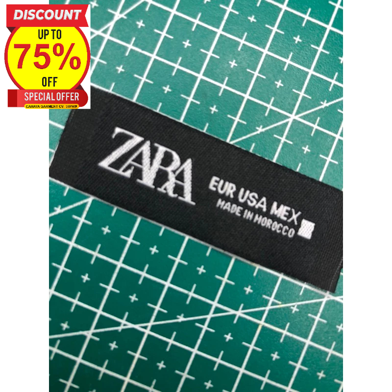 

ZARA WOVEN TAG CARE LABEL MADE IN INDONESIA RAJUT BORDIR COTTON SUPER PREMIUM CO 1X DI KIRIM 600PCS