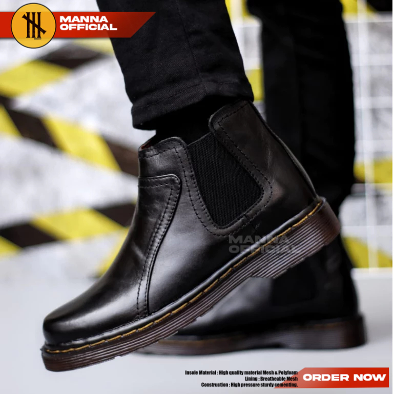 Sepatu Boots Kulit Hitam Docmart Pria
