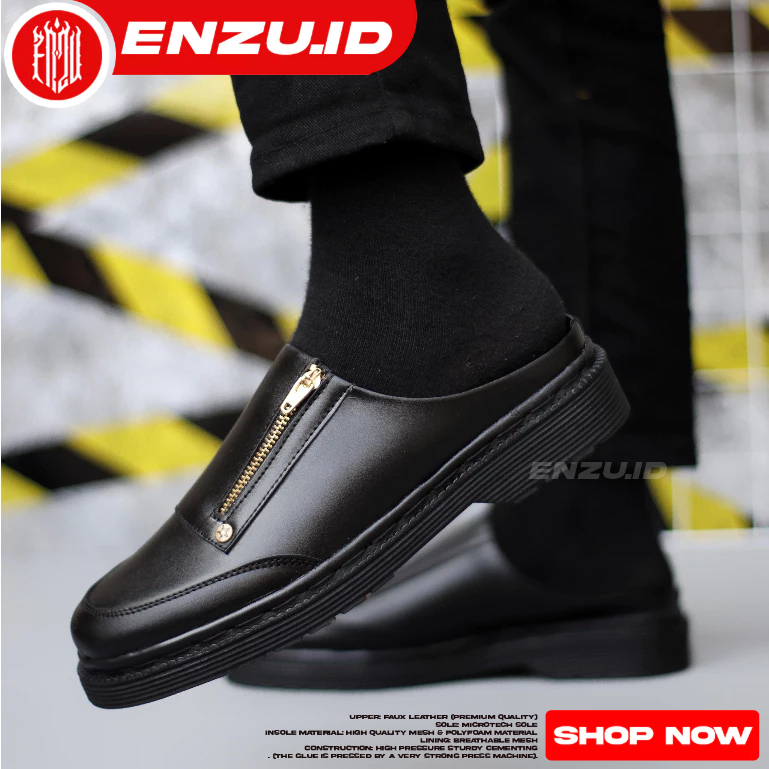 Sepatu Bustong Docmart Slop Pria Sandal Slop Hitam