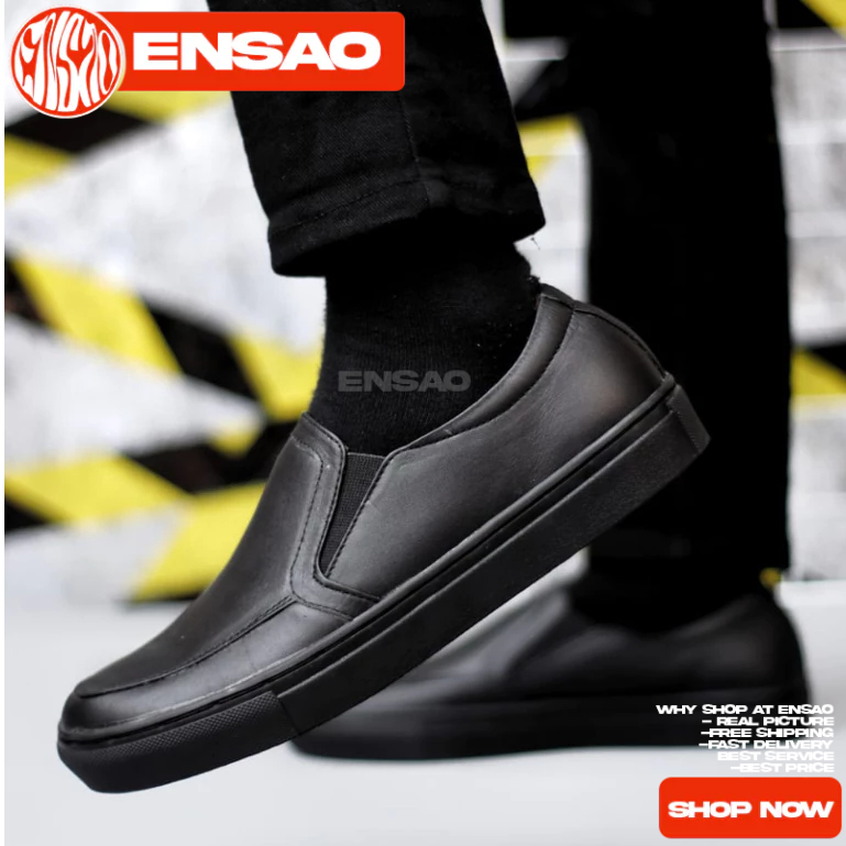 Sepatu Sneakers Casual Slop Hitam Pria