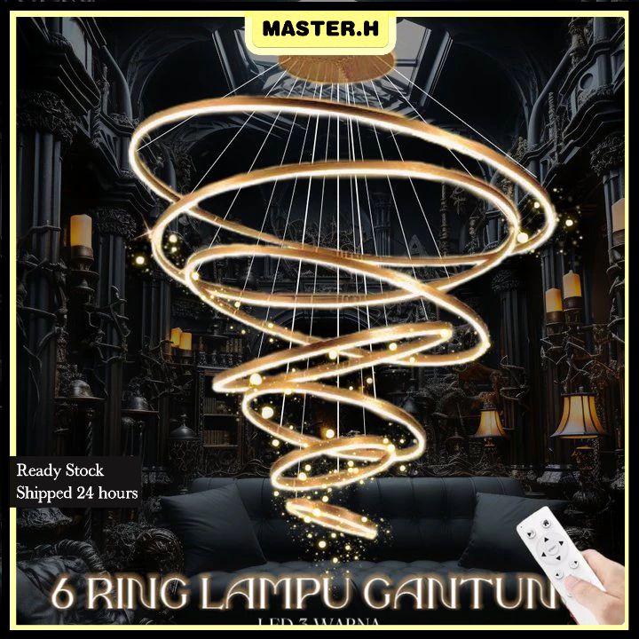 【LOWEST-PRICE】COD Lampu Gantung Ring LED 6RIRING 3RING D.120cm GOLD Minimalis Modern Ruang Tamu Untu