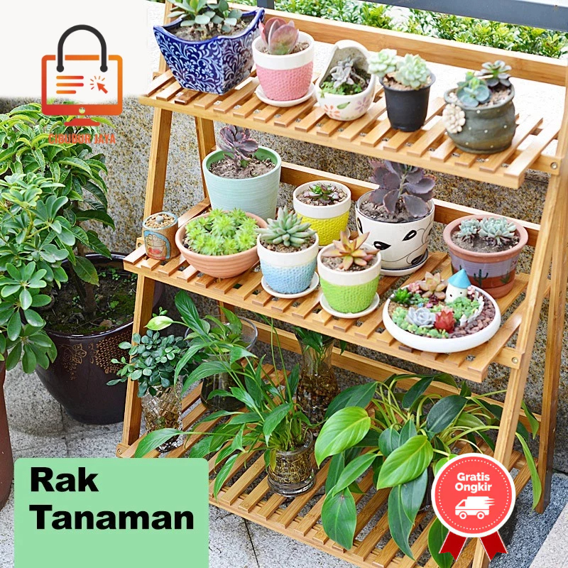 CIBUBUR JAYA RAK BUNGA SUSUN LIPAT KAYU STANDING POT MINIMALIS TEMPAT PENYIMPANAN TANAMAN HRK202