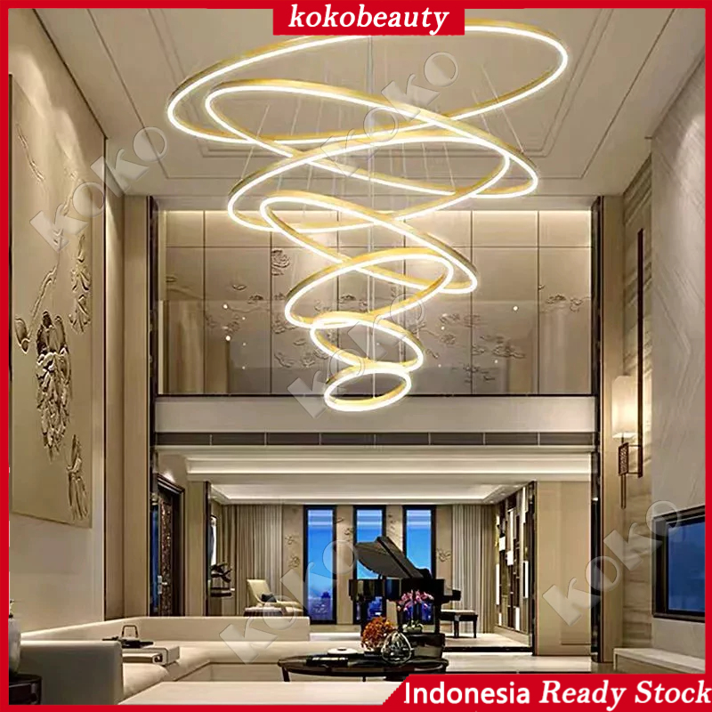 【Penjual Lokal】Lampu Gantung LED 5 Ring 6 Ring Emas 3 Warna minimalis modern bergaransi 1 tahun Cocok untuk ruang tamu dan kamar