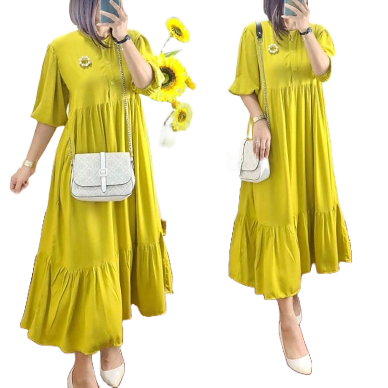 Nabila Midi Dress Baju Wanita Daster Sehari Hari Rayon Twill Premium Rachel Midi Dress PESTA/LEBARAN