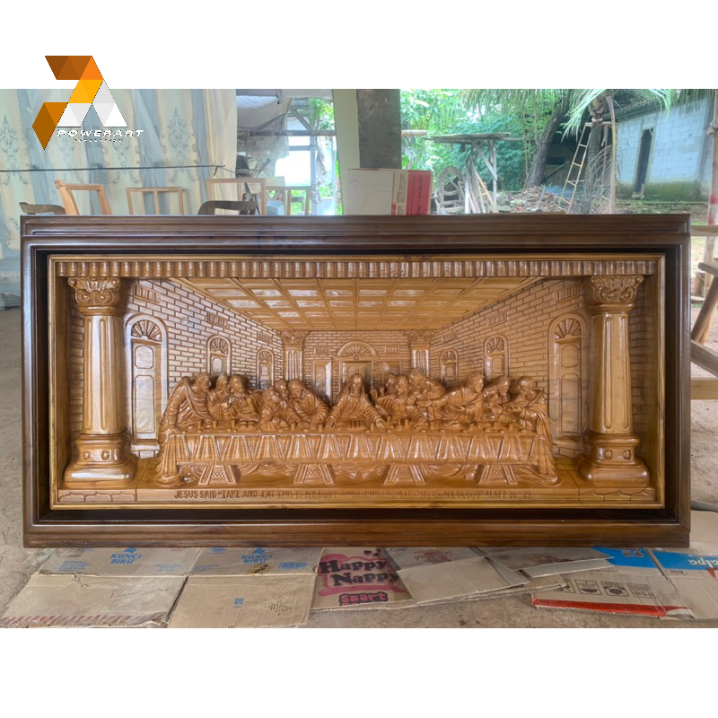 Ukiran Relief Perjamuan Kudus Kayu Jati Solid Perjamuan Terakhir Relief Perjamun Suci Ukuran 180x90 