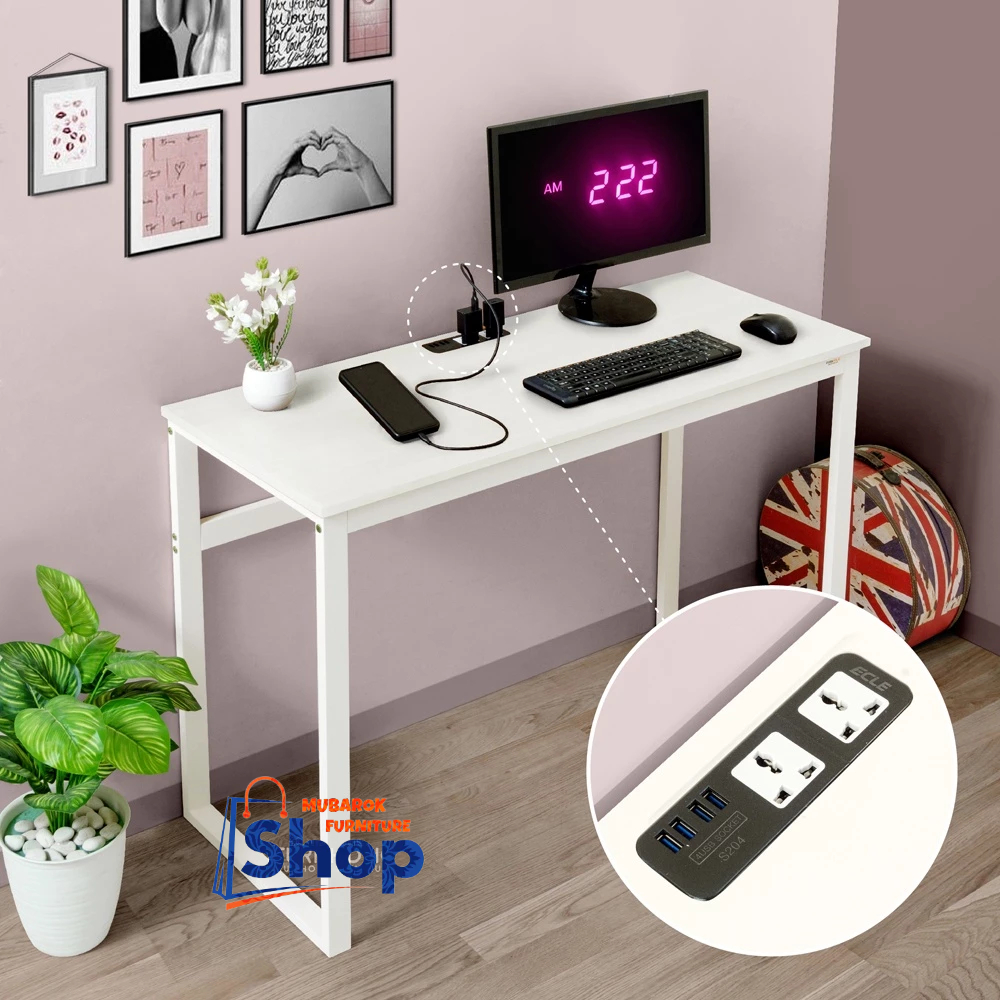 ECLE USB DESK | MEJA KERJA KAYU MINIMALIS MODERN | MEJA BELAJAR SERBAGUNA AESTHETIC | FURNITURE MEJA
