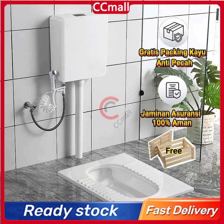 Closet | Kloset Jongkok Mr.Tao 1Set + Energy Saving Water Tank Wc Jongkok Bahan Keramik Warna Putih 