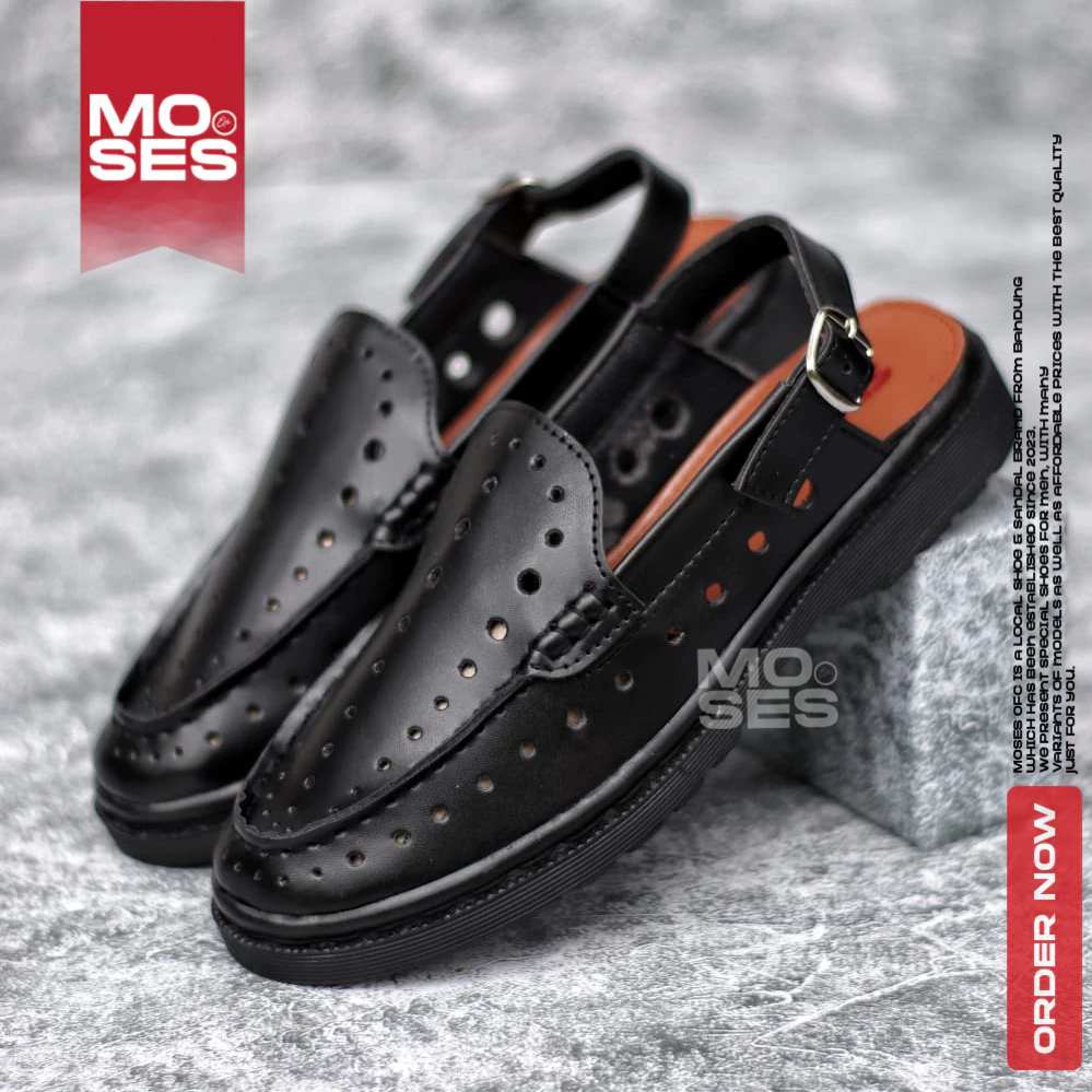 MOSES Sepatu Sendal Docmart Hitam Sendal Slop Distro Pria - Wanita