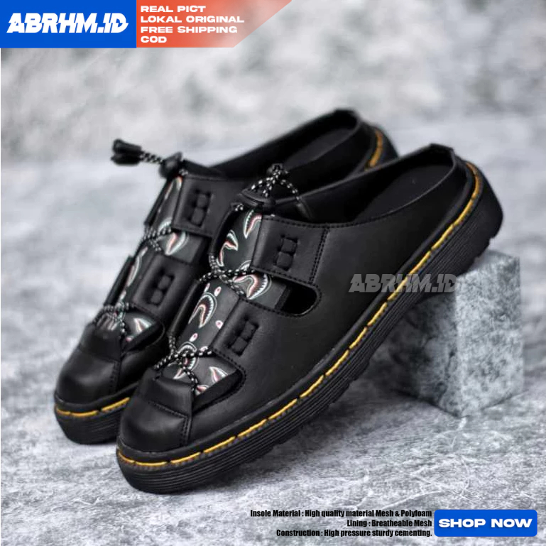 ABRHM Sepatu Sandal Pria Docmart Hitam Casual Slop Pria