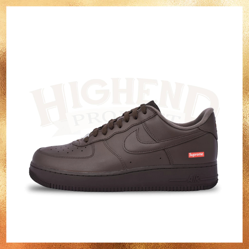 Sepatu Sneakers Pria N ike Air Force 1 AF1 x Supreme Collab Baraque Brown Men Original