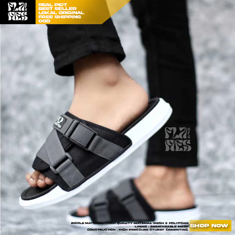 FLAMES Sandal Slide Pria Selop Hitam Distro