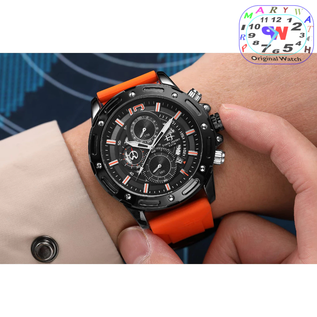 Evans Jayden Chronograph 9494 Jam Tangan Kasual Pria Murah Anti Air - Tali Karet - Quartz Analog