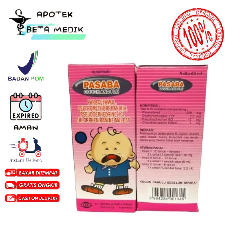 PASABA Syrup Flu Batuk Anak - Pasaba Baby 60 ML Cough and Flu Expectorant - Obat Batuk Pilek Plu Ana
