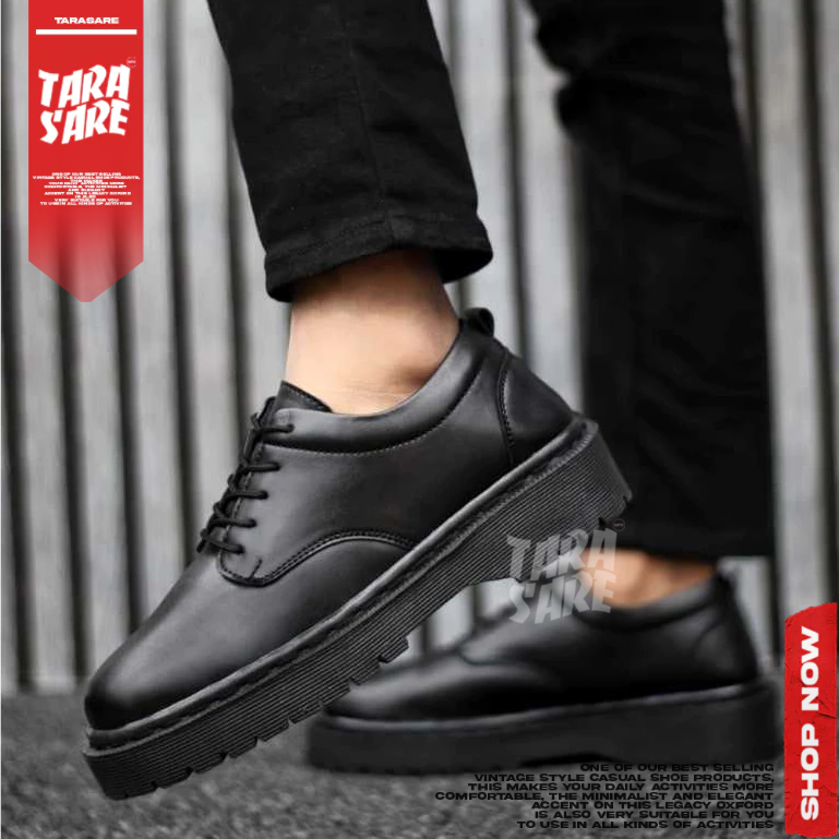 JOZY - Sepatu Pantofel Oxford Hak Tinggi Hitam Docmart Pria