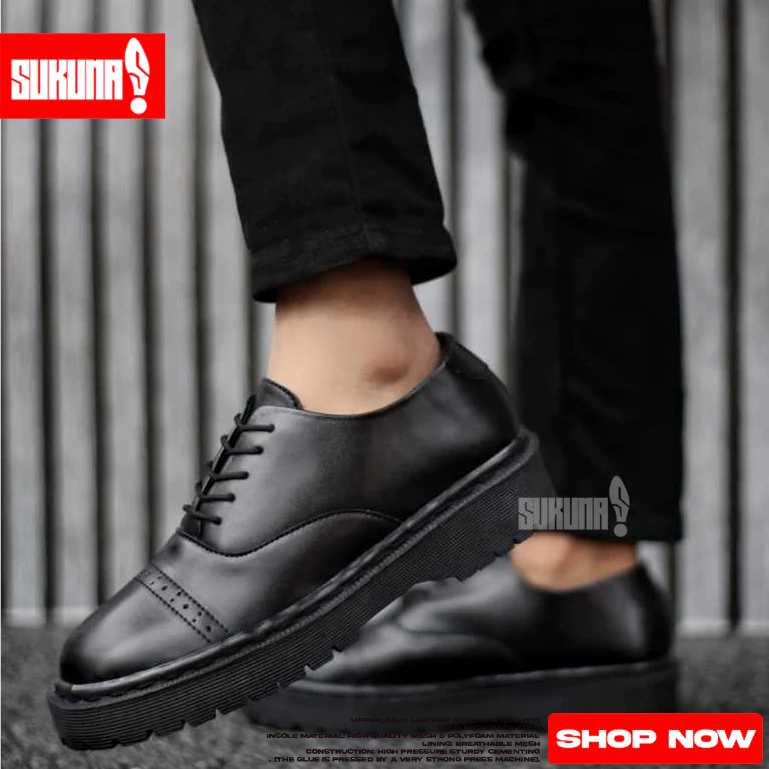 Sepatu Hitam Formal Oxford Tali Hak Tinggi Pria - GILDA