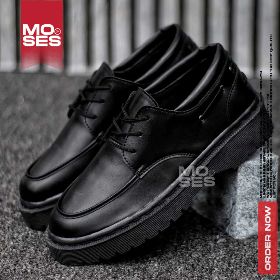 MOSES Sepatu Oxford Pantofel Formal Kulit  Pu Kerja Pria Hak Tinggi