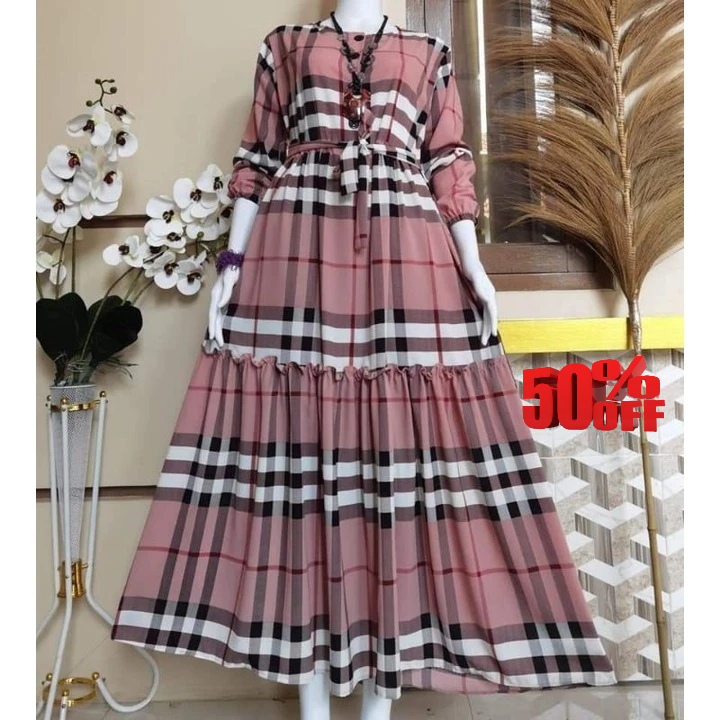 GAMIS KOTAK REMAJA BURBERRY ASTRID DRESS MAXY SEKAT GAMIS JUMBO SYARI BUSUI RAYON VISKOS DAILY KEKIN