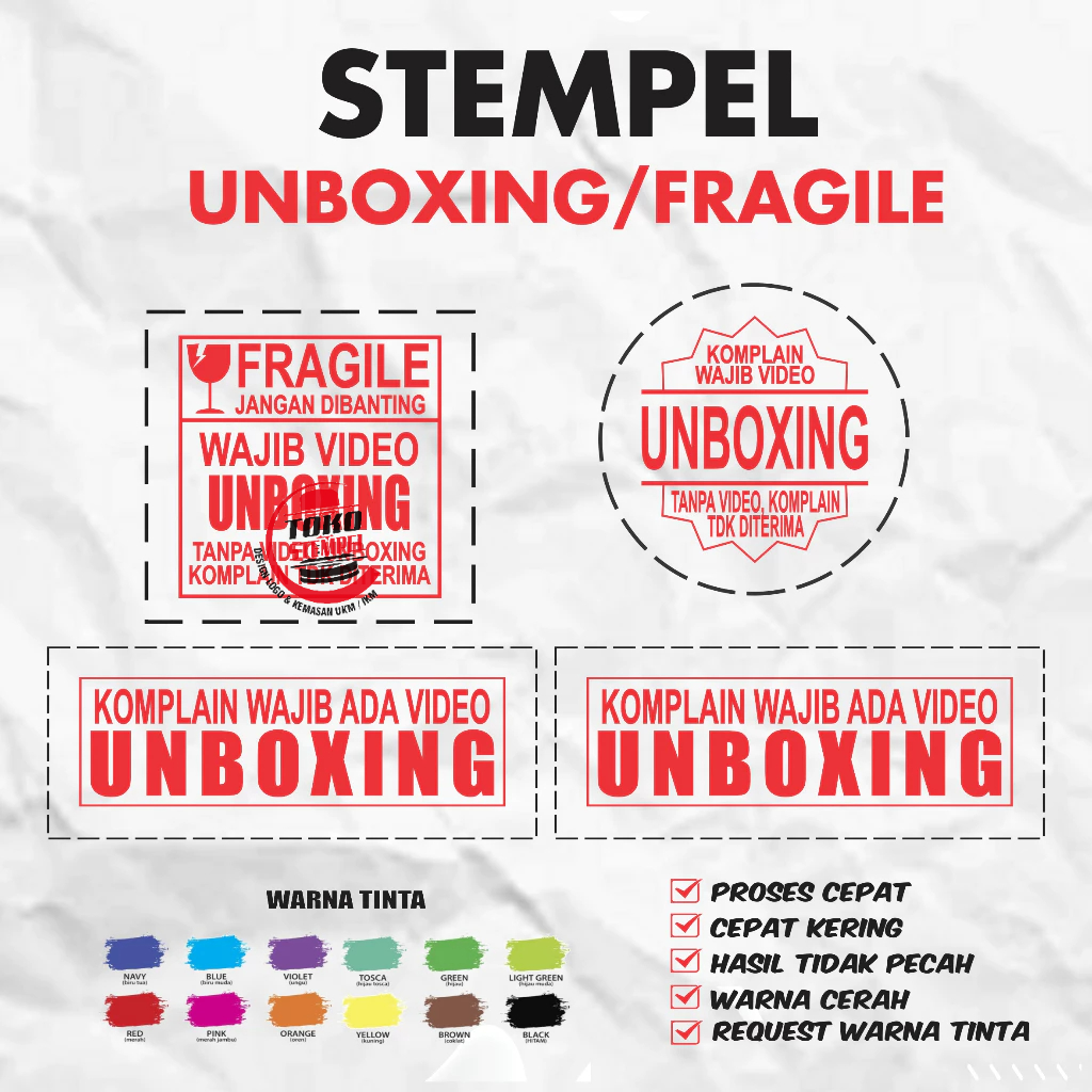 

Stempel UNBOXING FRAGILE Murah Berkualitas / Stempel Video Unboxing Ukuran Sedang