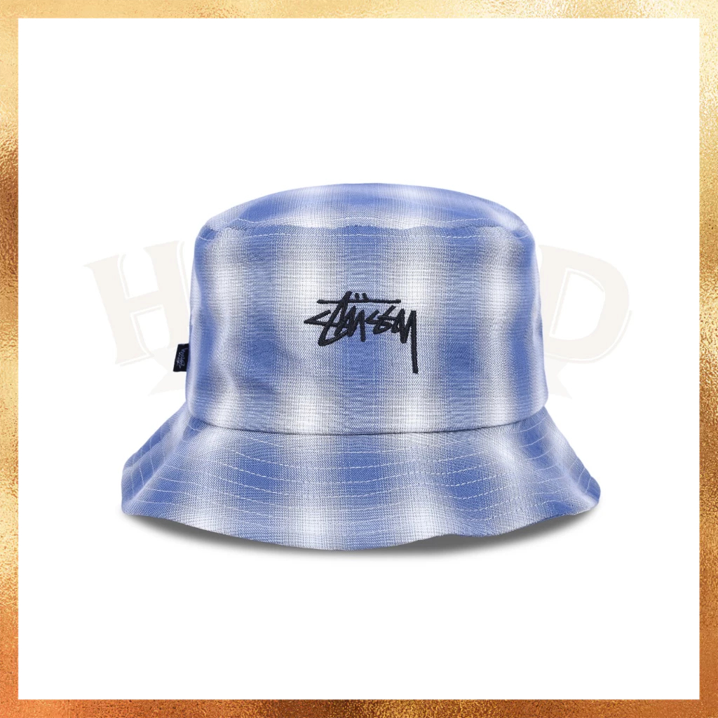 READY STOCK Topi Stussy Plaid Grey Bucket Hat