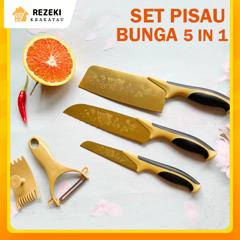 Pisau Dapur Set 5pcs/ Pisau Set Loyal Bosque 5pcs Gold