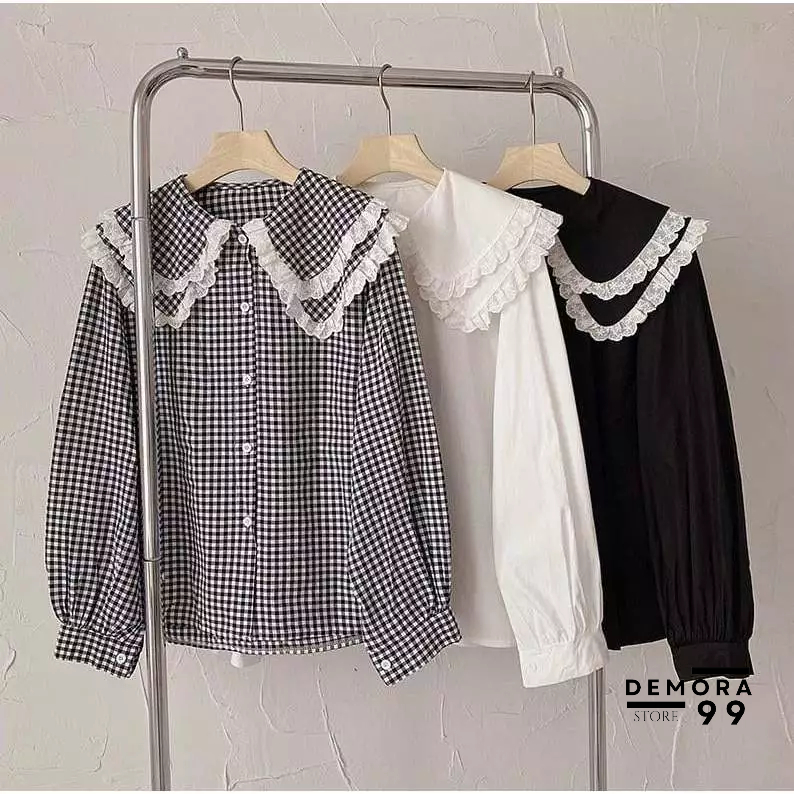 HILINA SHIRT Kemeja Wanita Elegant Motif Kotak Dan Polos Bahan Adem