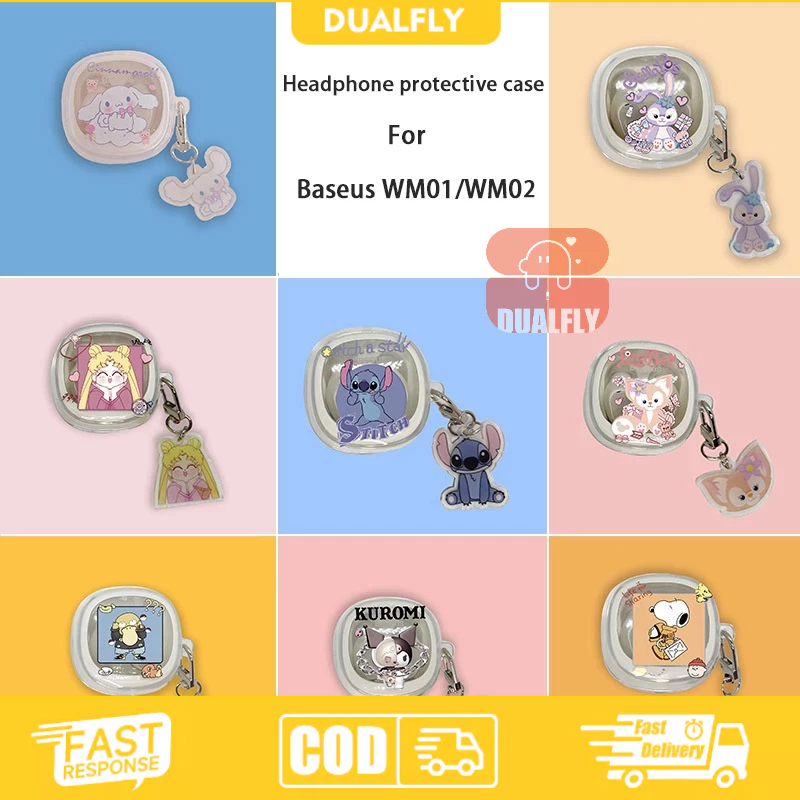 Case Baseus WM01/WM02 - Desain Kartun, TPU Bening Anti Jatuh, Pelindung TWS Bluetooth