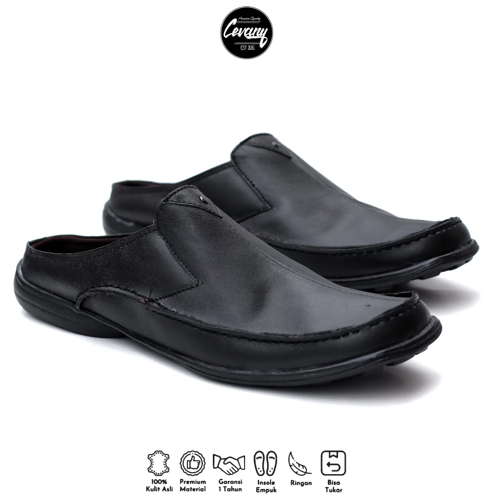CEVANY - Sepatu Sandal Pria Kulit Asli Bustong Hitam Coklat Tan  Putih 38-43 - BUSTONG