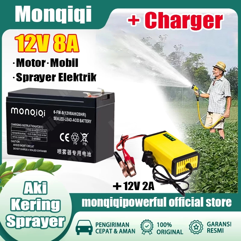 Monqiqi Aki Kering Sprayer Elektrik Baterai Asli Aki Tangki Semprot 12V 8AH Aki Sprayer Aki Kering A