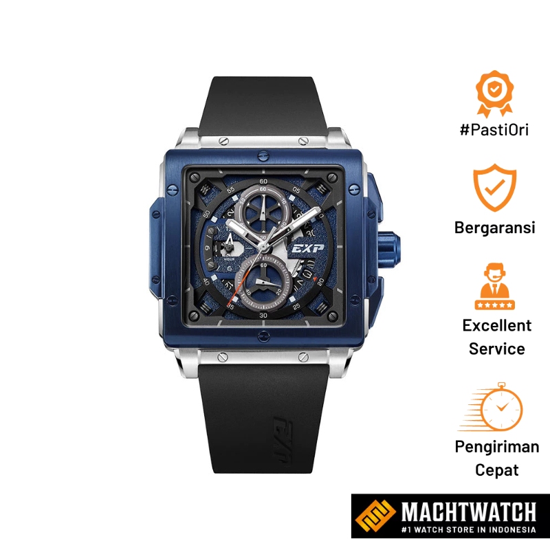 Jam Tangan Pria Expedition Chronograph E 6844 MC RTUBU Men Blue Dial Black Rubber Strap
