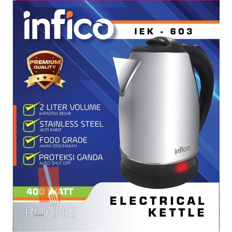 Pemanas Air Kettle Listrik 2L Hotel Full Stainless Infico Bergaransi