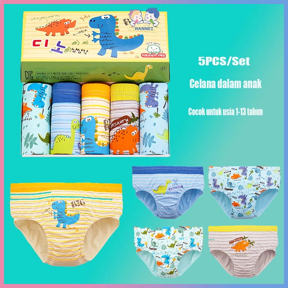 COD Hannei 5pcs/set Celana Dalam Segitiga Anak Laki Laki Lucu Boxer Anak Laki Laki Celana Dalam Boxe