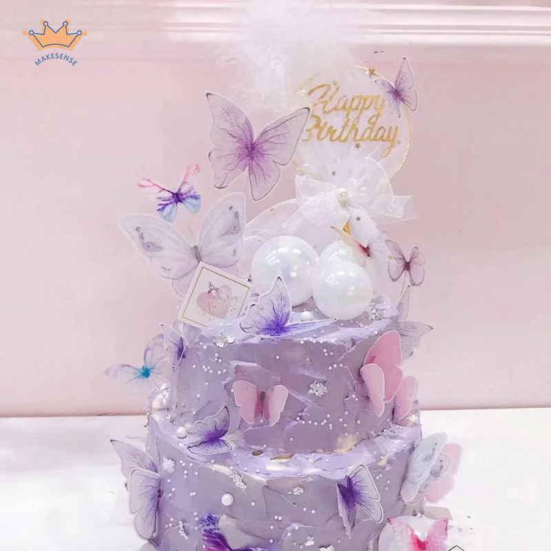 

[COD❤️]9PCS Topper Cake Birthday Butterfly Hiasan Kue Tart Ulang Tahun Kupu Kupu MK