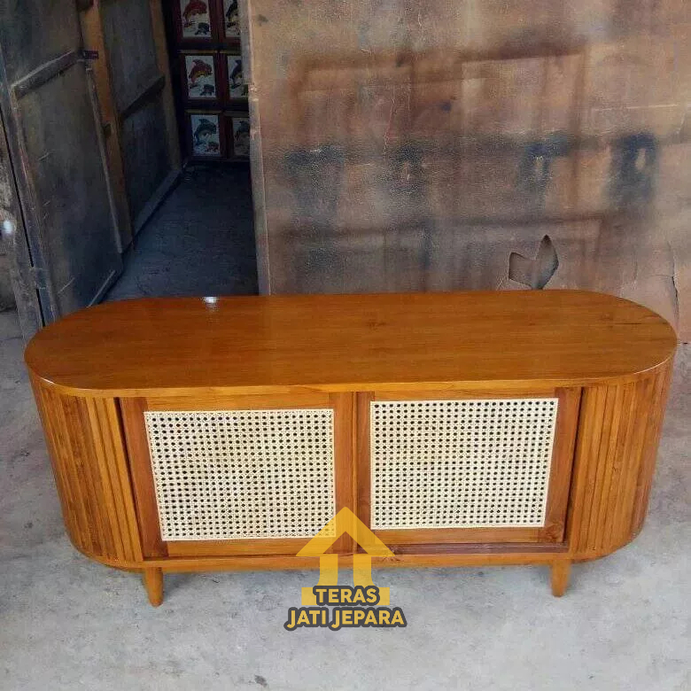 Buffet TV Minimalis rotan kayu jati / bufet retro rotan / kabinet TV