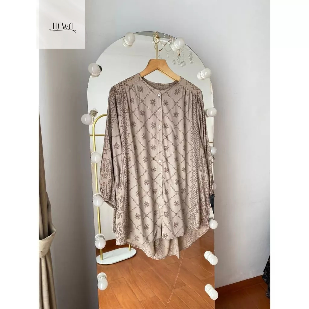 HAWA - Joo Yeon Shirt Top - Kemeja Wanita Motif Printing Lengan Panjang